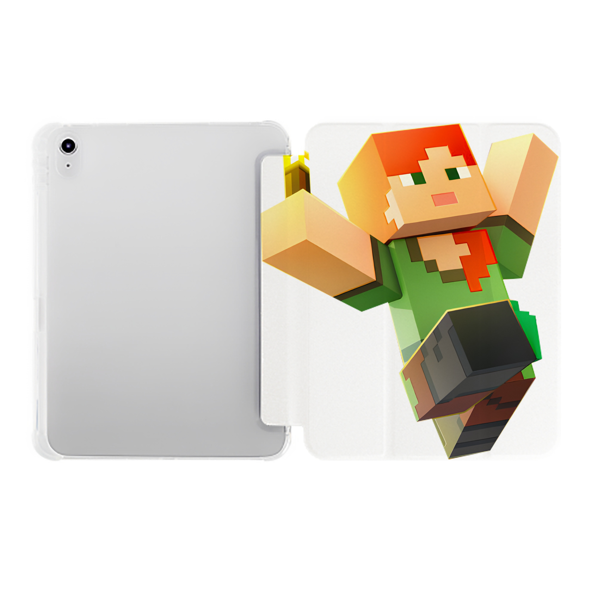 （画像用） マインクラフト ブロックの世界 Minecraft MC Block world IPad ケース ペン収納付き 三つ折りスタンド PUレザー×シリコン 対応機種9.5/10.5/10.9インチ